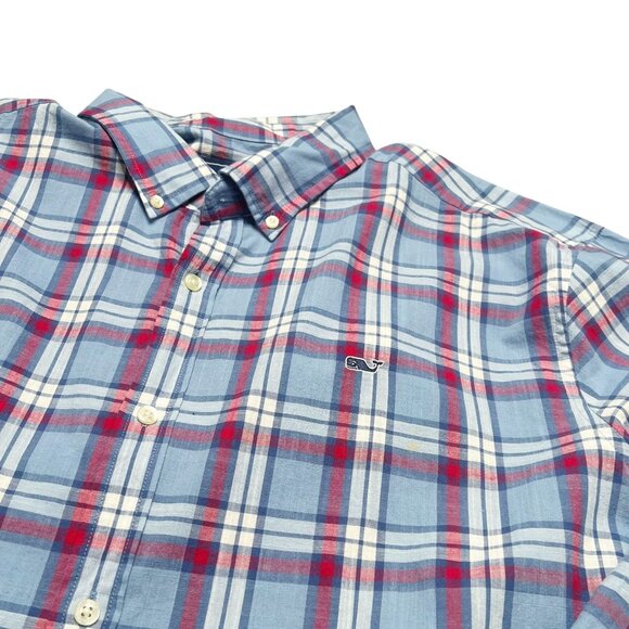 Vineyard Vines Shirt Mens Size XXL Red White Blue Plaid Whale Shirt Button Front - Picture 2 of 4